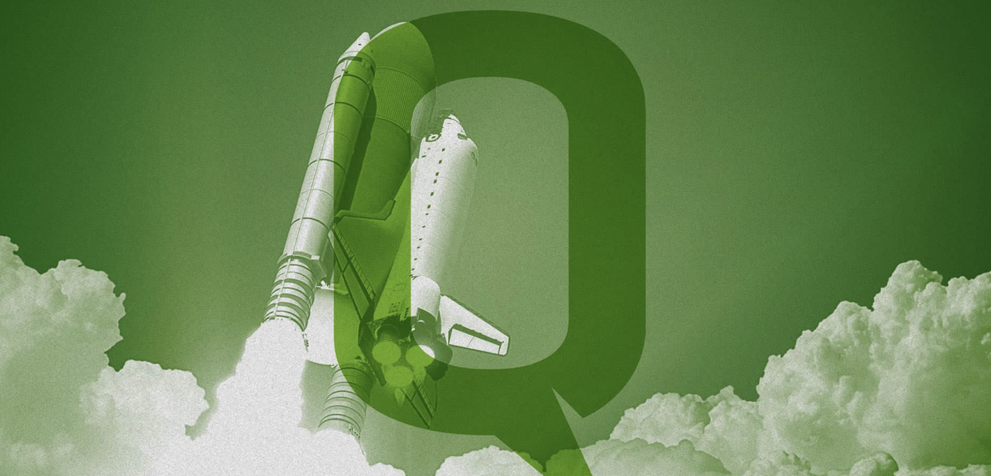 quench Q overlaid on top of a green-filtered rocket ship