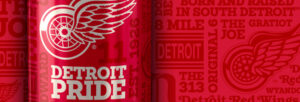 Labatt can on a patterned background
