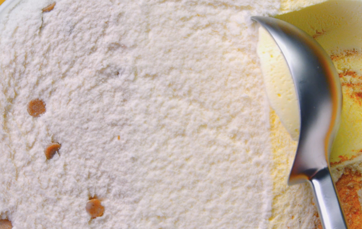 A close-up scoop of ice cream