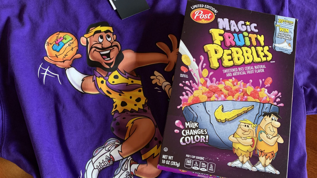 LeBron James and Fruity Pebbles collaboration cereal box artwork